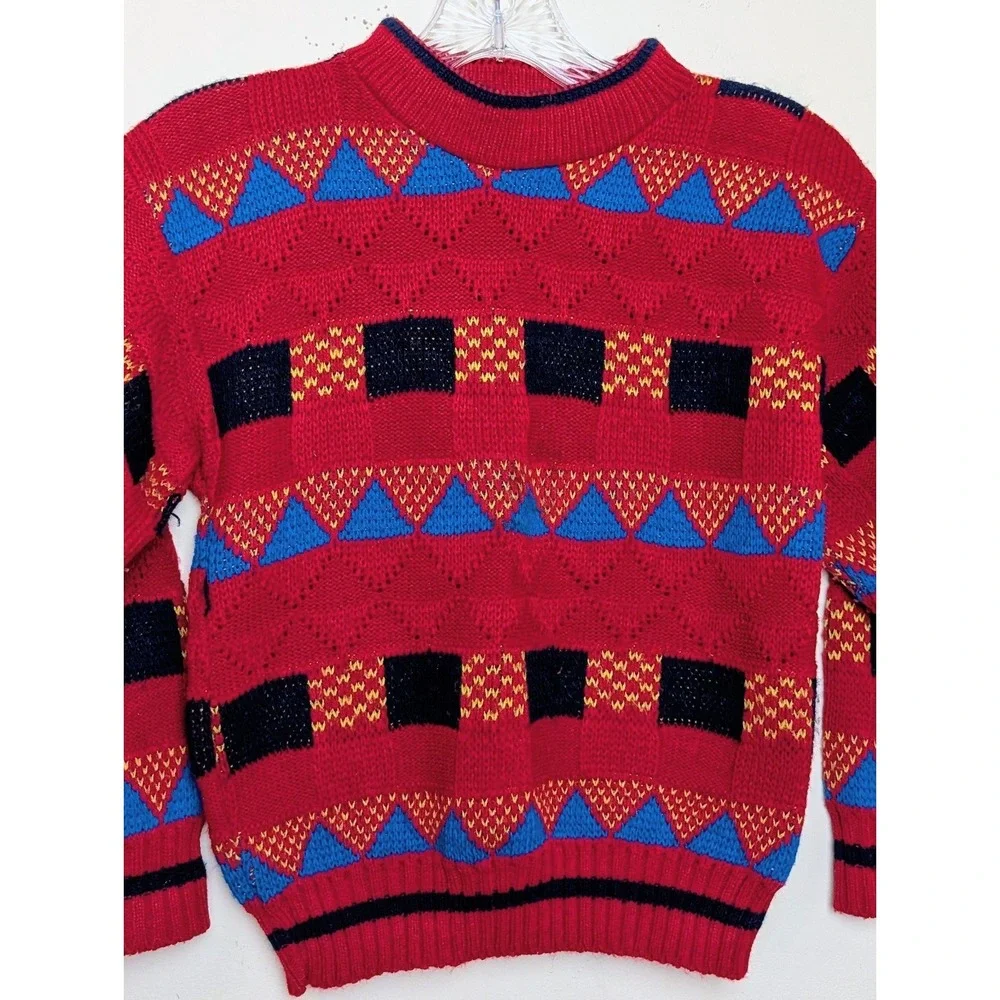 Vintage New Era Geometric Colorblock Knit 90s Sweater Kids Size 8/10
